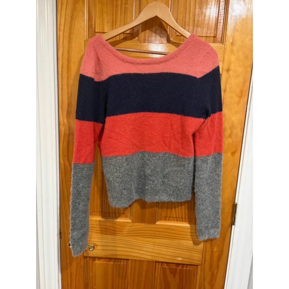 Equipment Femme Alpaca Sweater Calais Stripe Peach Blue Gray Fuzzy Knit
Medium